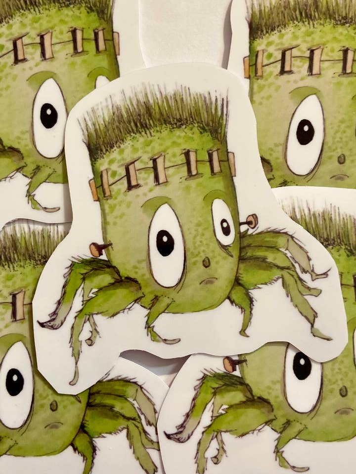 Autocollant Frankenspider, autocollant d'Halloween Frankenstein, autocollant araignée pour la vente par Melissa the Artist