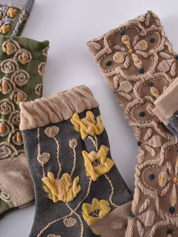 Funkyrel® Atzbranding Limited - Wholesale Socks - Women's - Rufia - Floral Knit Socks - Vintage & Stretchy7