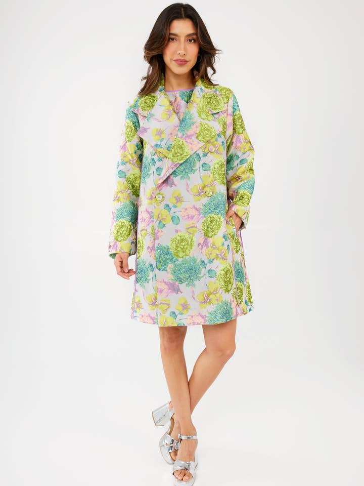 Marisol Coat Chartreuse Vintage Dahlia Jacquard for wholesale by Abbey Glass