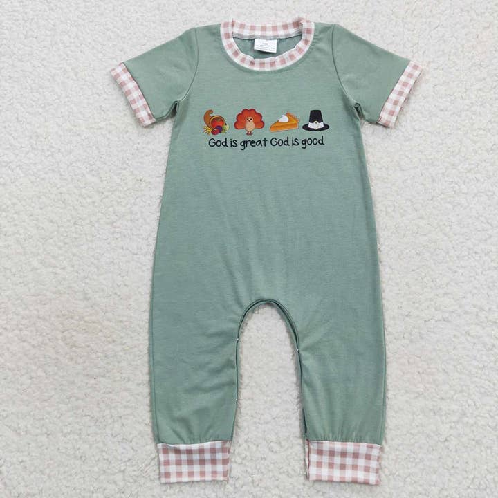 Baby Boys Light Green Thanksgiving Turkey Rompers for wholesale by Aier Wholesale