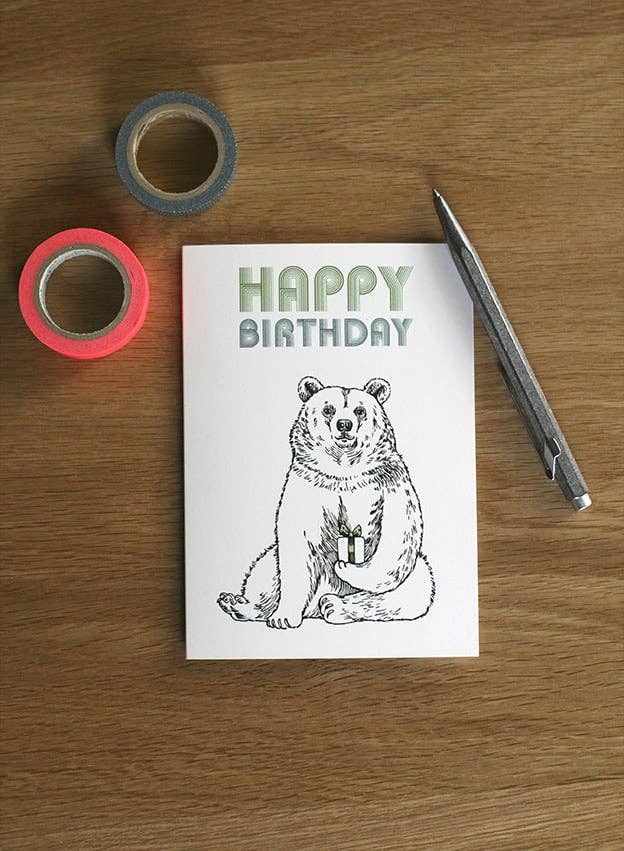 Briki Vroom Vroom - Wholesale Birthday Card - Happy Birthday Bear/Half Folded Postcard Bear1