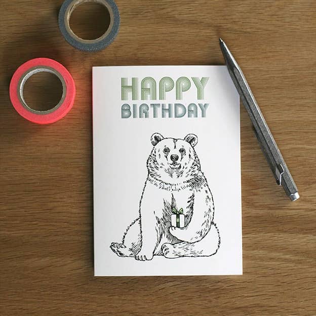 Briki Vroom Vroom - Wholesale Birthday Card - Happy Birthday Bear/Half Folded Postcard Bear1