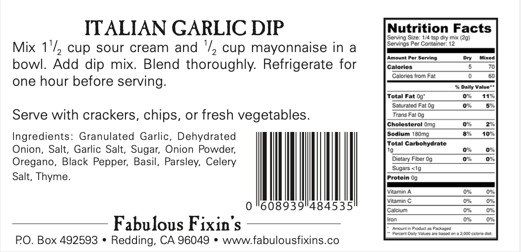 Fabulous Fixins - Wholesale Dip - Italian Garlic Dip2