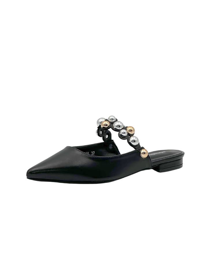 Black Elegant pointed-toe mules with metallic beads 22-368 for wholesale on Faire4