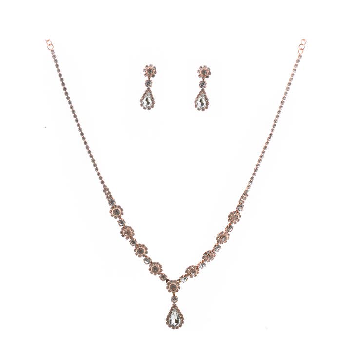 Fashion Jewelry Set Rose Gold Rhinestone Necklace & Earrings for wholesale by Cool Crystals