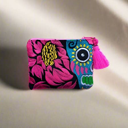 Culturas Embroidered Sugar Skull Coin Purse - Thailand for wholesale by Lumily