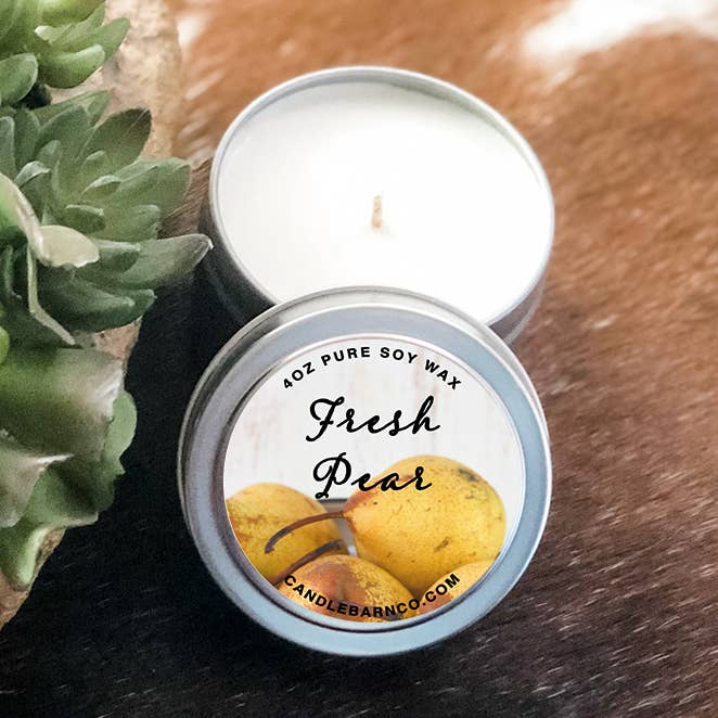 FRESH PEAR | 4oz TIN | 100% Pure Soy Candle for wholesale by Timber Oak Candles