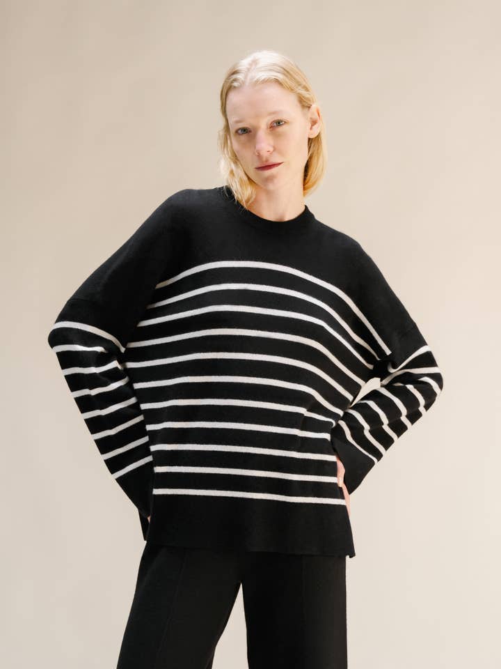 Cashmere Mix Striped Crewneck Sweater for wholesale by Lèmme
