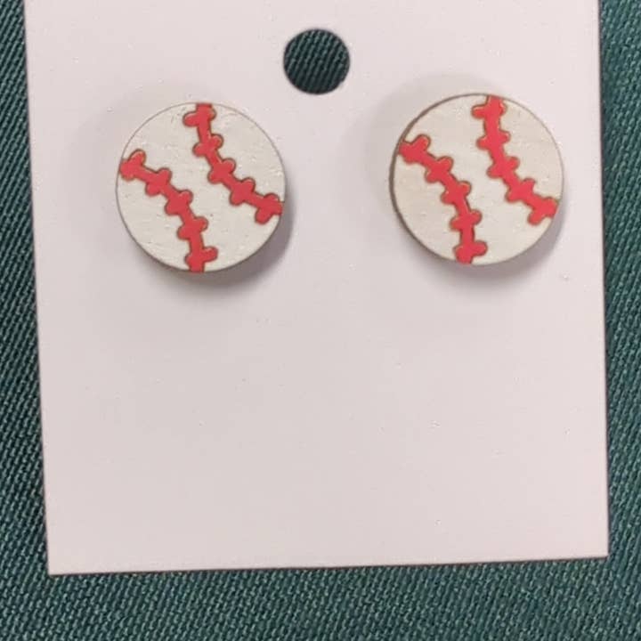 Baseball Stud Earrings for wholesale by Black River Arts