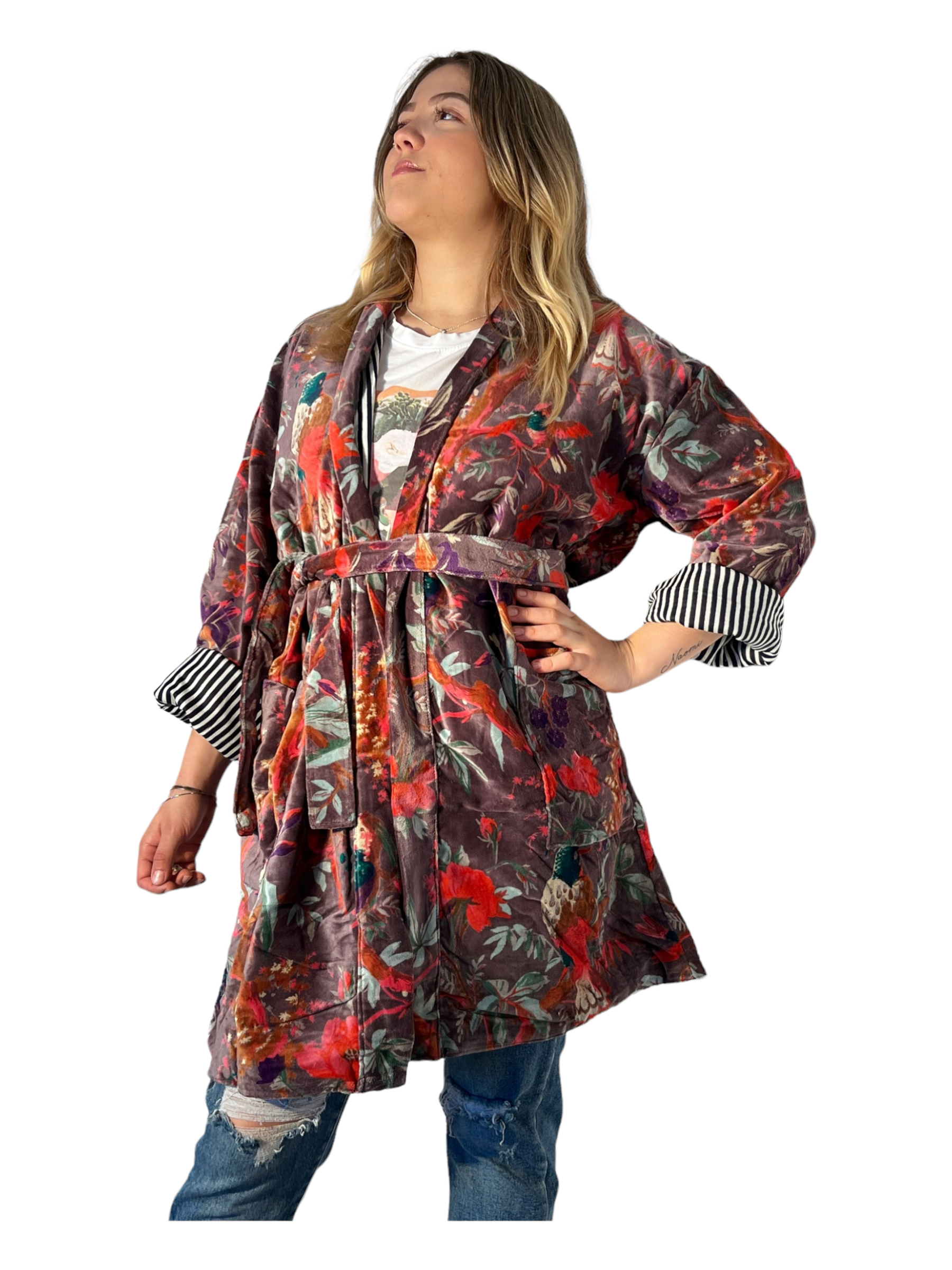 Kinomy – wholesale Rock - Dam – Mönstrad kappa i trehårig sammet med kimonomodell14