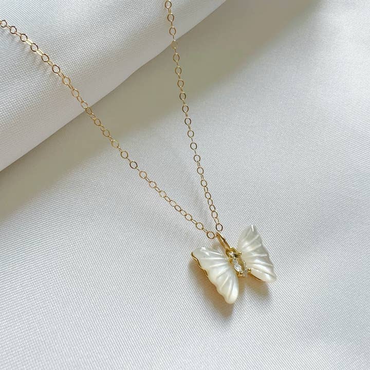 True by Kristy Jewelry - Wholesale Pendant/Charm Necklace - Brynn Butterfly Mother of Pearl Gold Filled Necklace