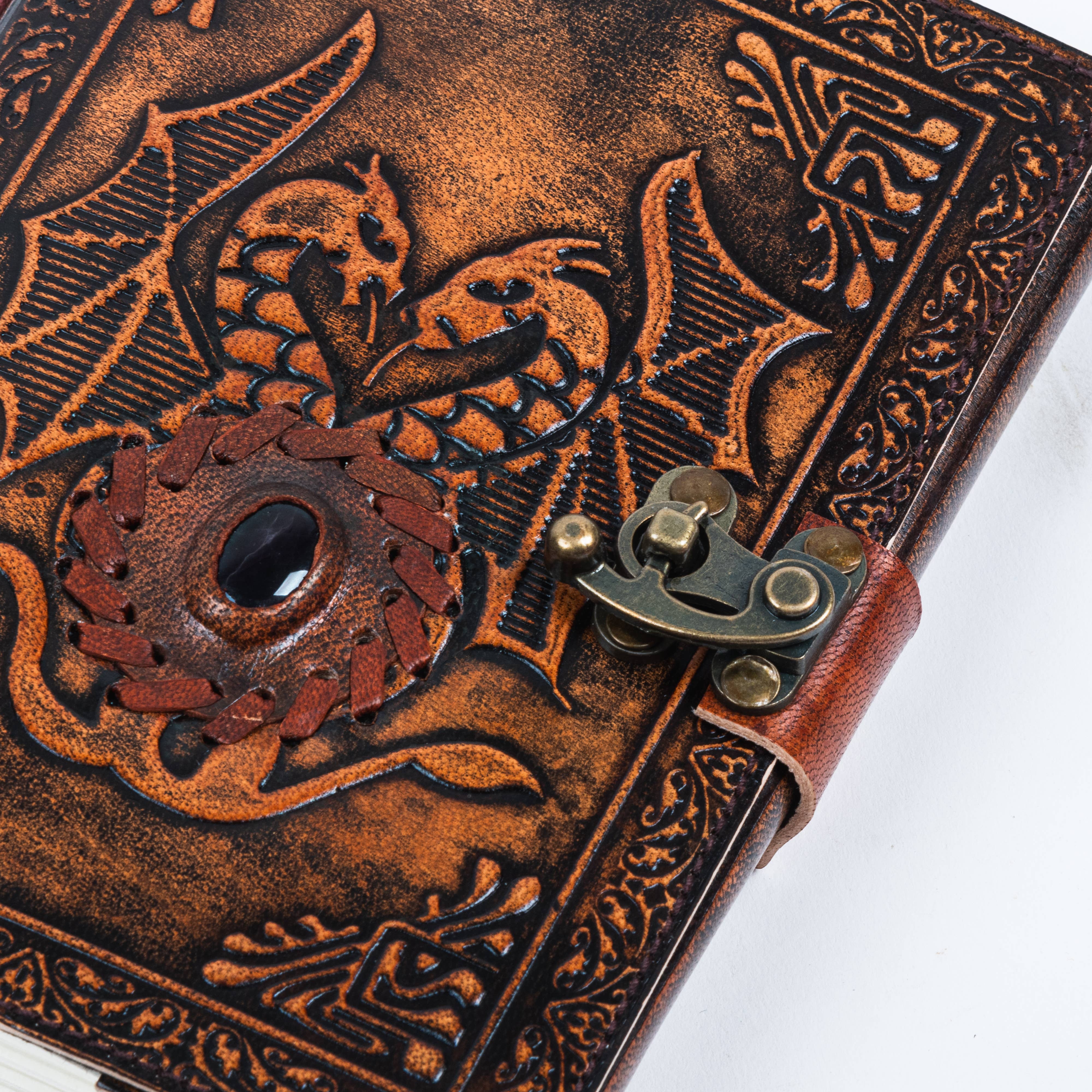 R K Handicrafts and Exporters - Wholesale Journal/Diary - Leather Notebook with Stone Dragon Embossed Travel Journal 7