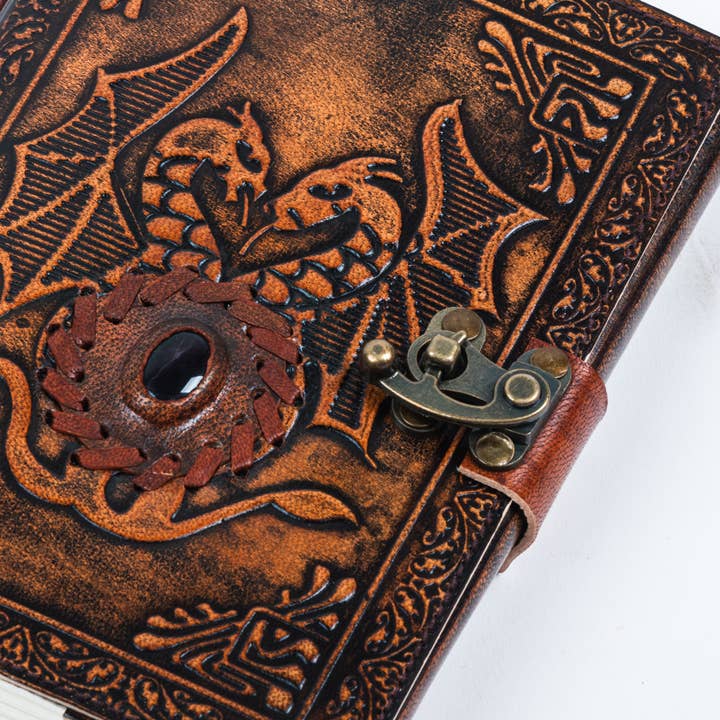 R K Handicrafts and Exporters - Wholesale Journal/Diary - Leather Notebook with Stone Dragon Embossed Travel Journal 7