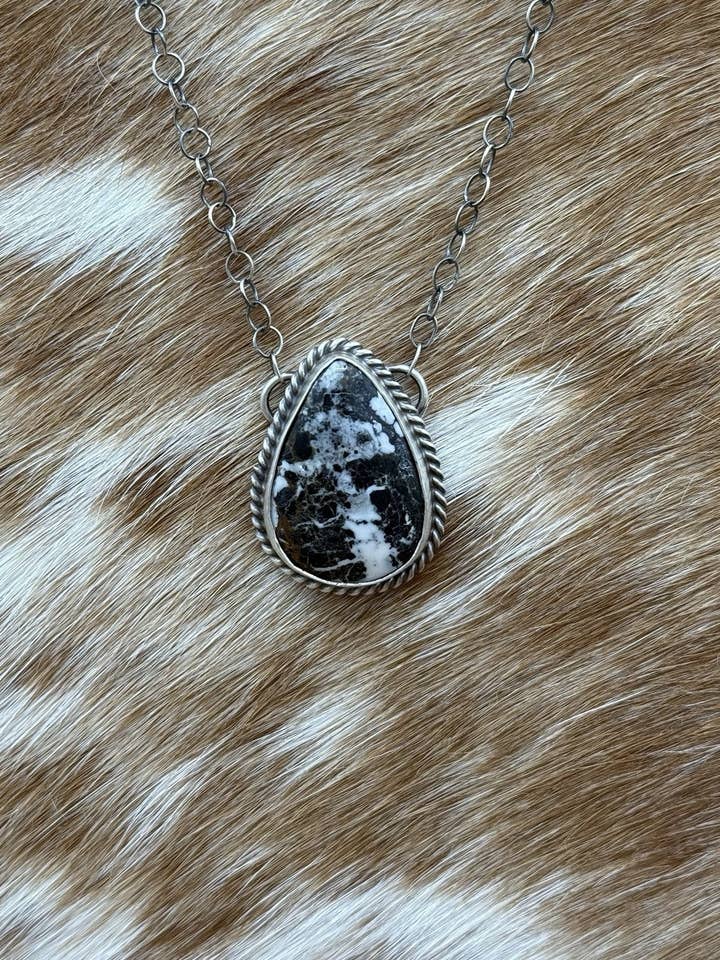 Native Navajo Handmade Sterling Silver White Buffalo Bar Necklace 18” for wholesale by Native City Jewelry