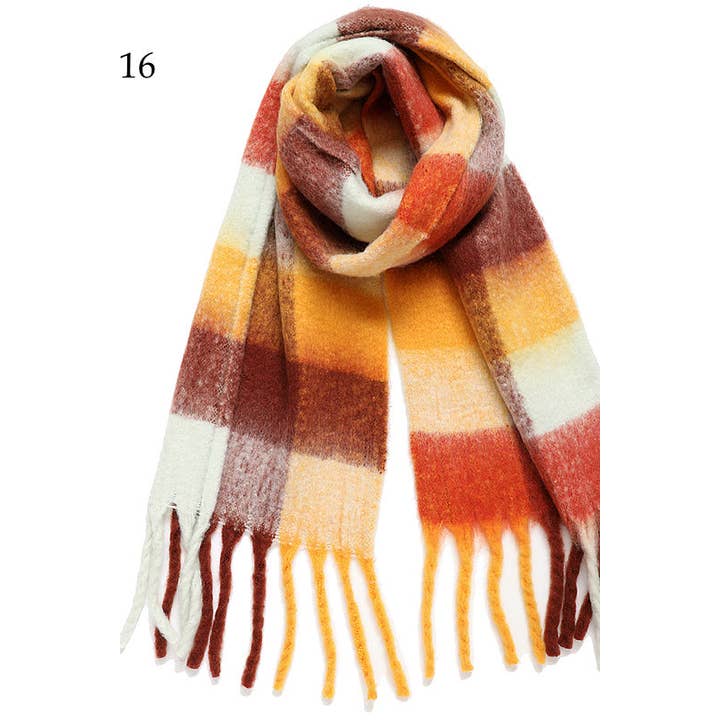 Adorro - Wholesale Scarf - Women's - Chunky Oblong Plaid Multi Color Brushed Scarf (18 colors)10
