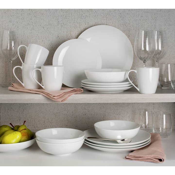 Euro Ceramica | ClayBarnHome - Wholesale Dinnerware Set - Claire Everyday Classic Coupe 16 Piece Dinnerware Set