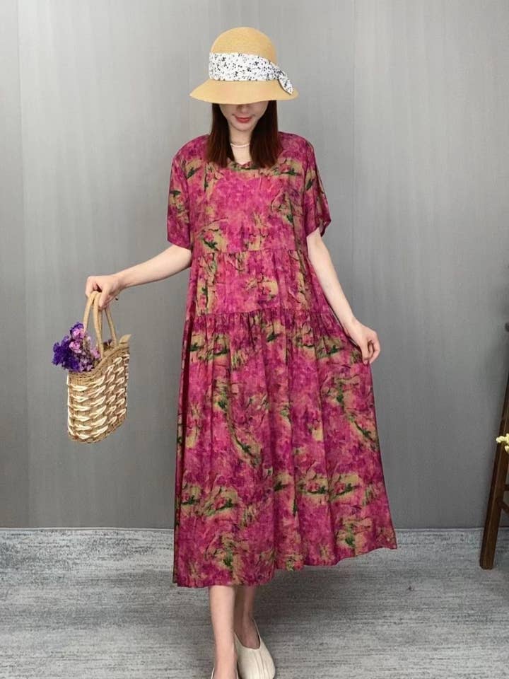 Retro Fashion Printed Long Dress for Women for wholesale by Whisper Mint
