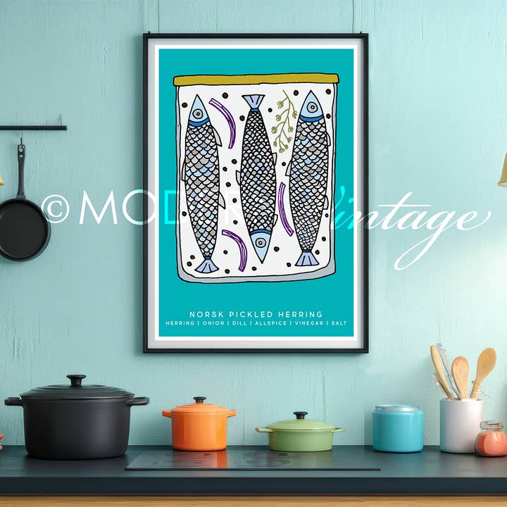 Modern Vintage Design Studio - Wholesale Art Print - Norsk Pickled Herring Art Print: Scandinavian Kitchen Decor4