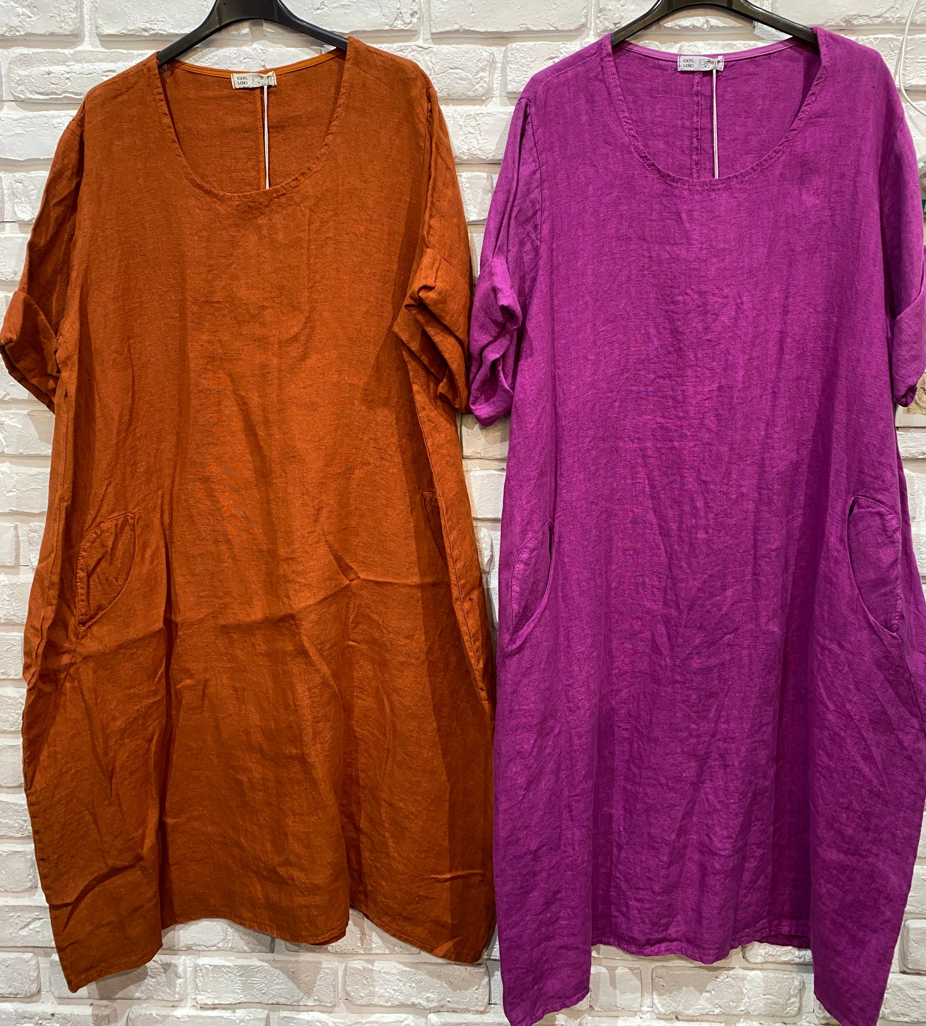 la maison des fibres naturelles - Wholesale Dress - Women's - Round neck dress in 100% linen 676145