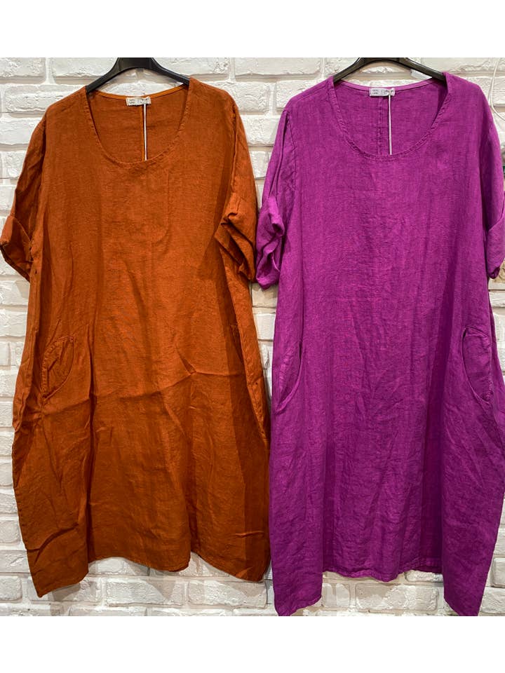 la maison des fibres naturelles - Wholesale Dress - Women's - Round neck dress in 100% linen 676145