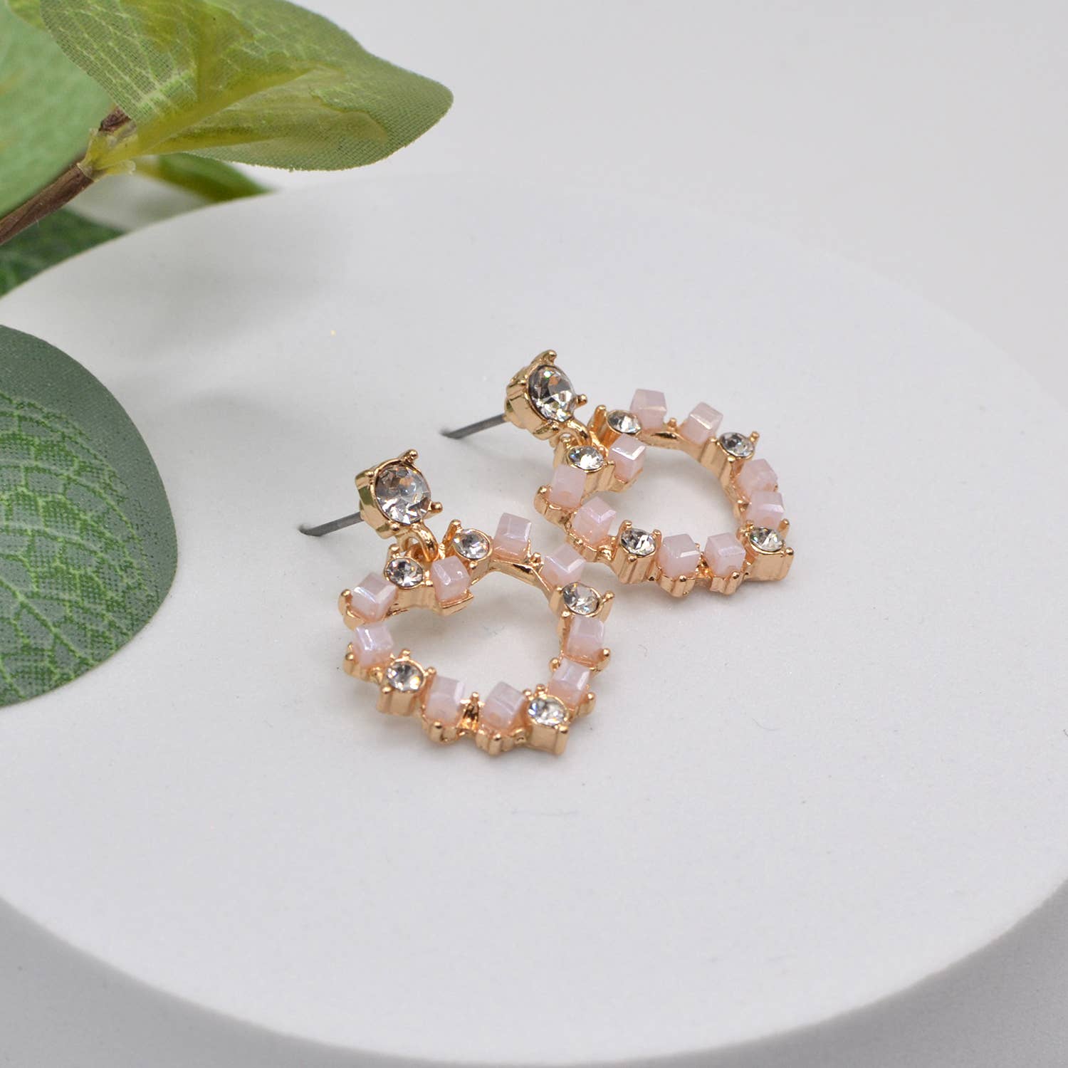 StarryNYC - Wholesale Dangle Earrings - Square Glass Bead and Rhinestone Bead on Heart Post Earrings4