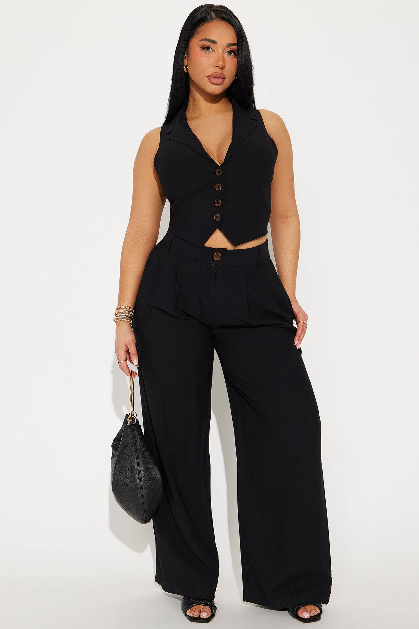 5besties inc - Wholesale Top & Pant Set (NOT Loungewear) - Women's - BUTTON DOWN COLLARED VEST AND WIDE LEG PANTS SET3