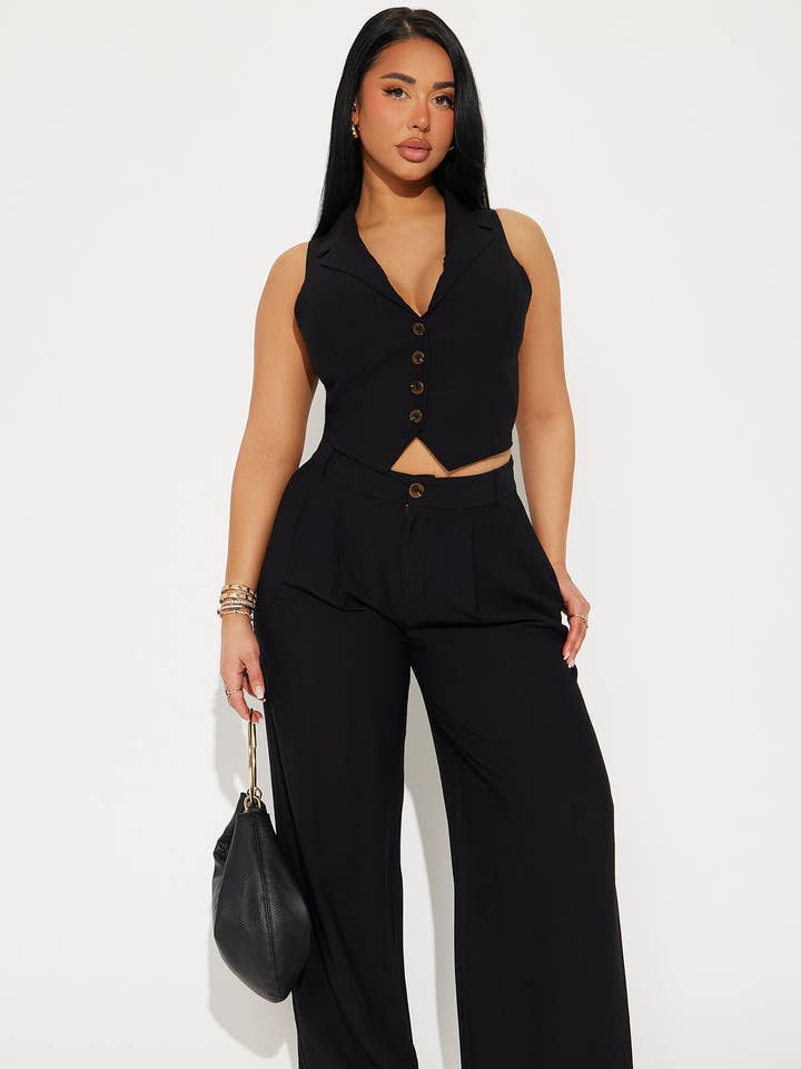 5besties inc - Wholesale Top & Pant Set (NOT Loungewear) - Women's - BUTTON DOWN COLLARED VEST AND WIDE LEG PANTS SET3