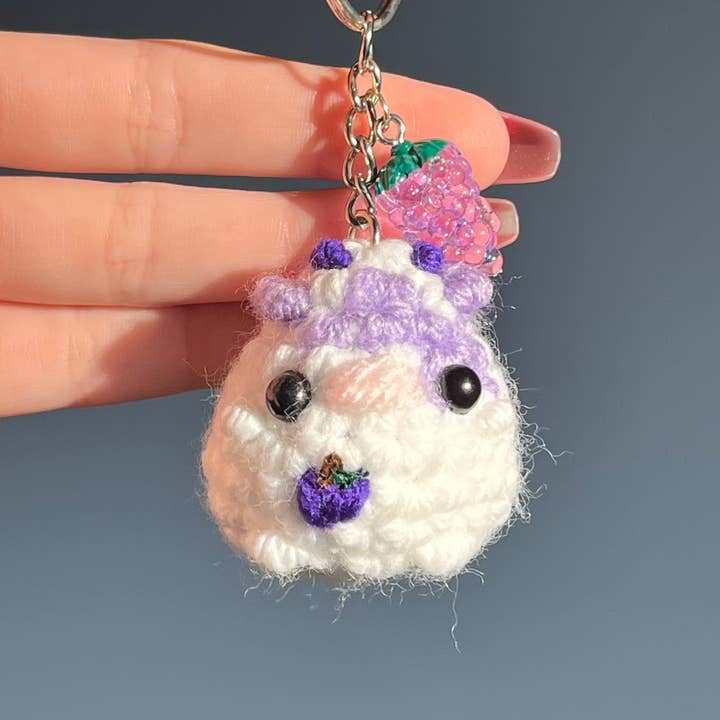 Mini Grape Cow Keychain – Cute Crochet Fruit Plush for wholesale by Froggy's Corner