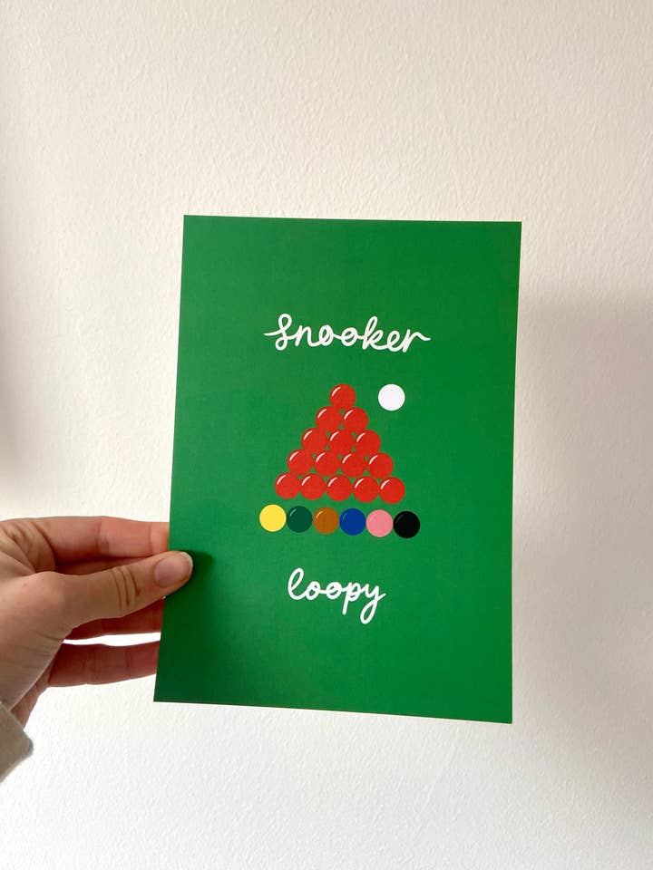 Snooker Loopy Print. A5. Green Background for wholesale by Gallerybylara