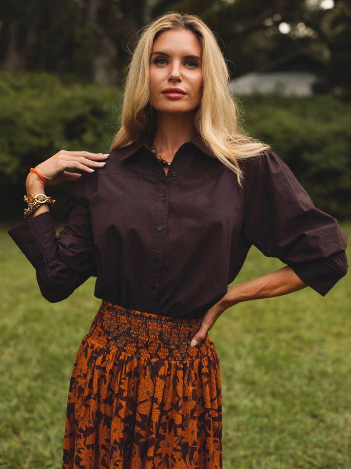 Blouse Layla en chocolat par ExVoto pour la vente par Ex Voto