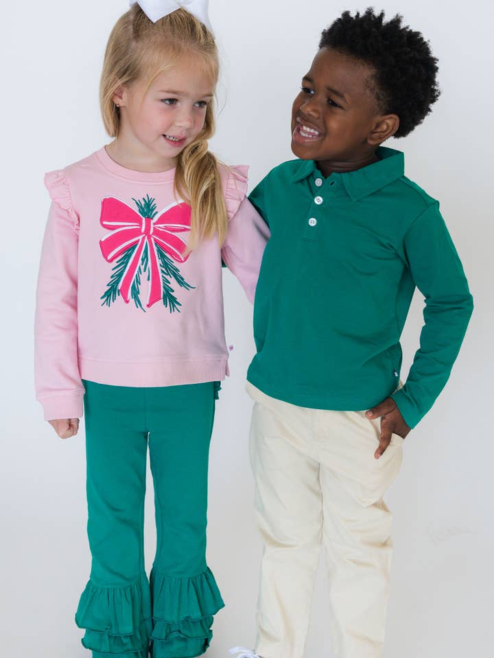 Boys Emerald Green Knit Long Sleeve Polo Shirt
for wholesale on Faire2