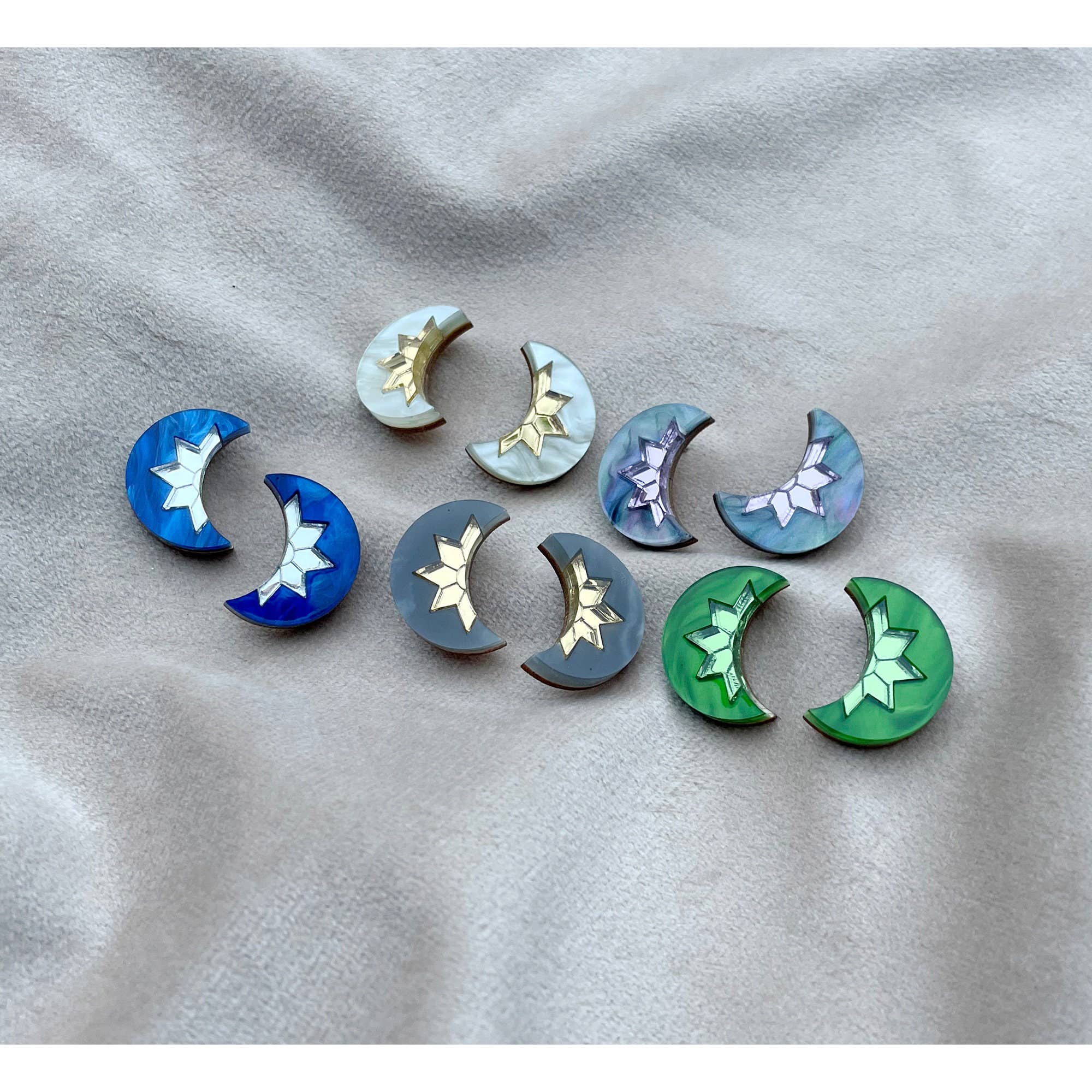 Rosa Pietsch – wholesale Stud/post earrings – Aurora Mini Moon Stud Earrings - Slate Marble & Gold2