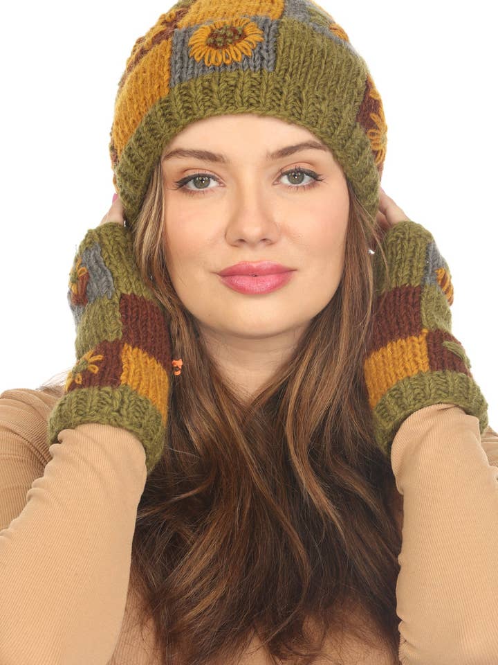 Knit Patchwork Cottagecore Beanie for wholesale by Lakhays Collection Inc.