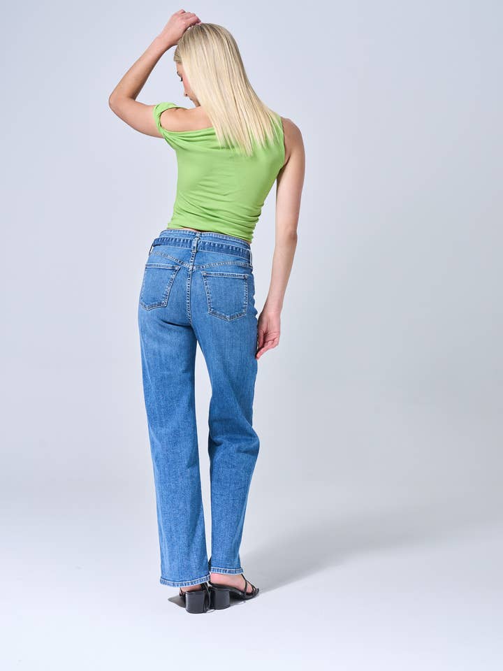 MEDIUM DARK ★NEW★ HIGH RISE WIDE LEG BELTED JEANS for wholesale on Faire