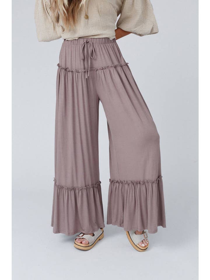 Khaki Frilled Wide Leg Pants for wholesale on Faire
