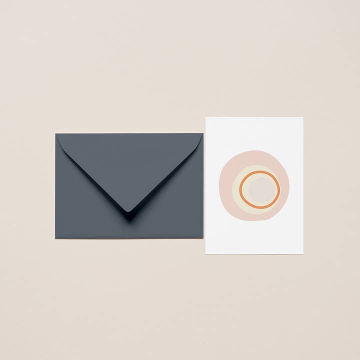 Everyday Card & Envelope – “Modern Love, Bronze” (Interlaced Pink & Orange Circles) for wholesale by Karte Design Berlin
