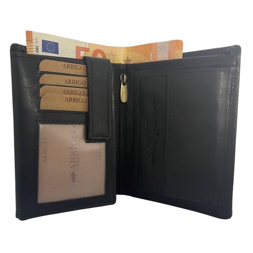 Arrigo - Vente Portefeuille – homme - Portefeuille homme en cuir de buffle - Portefeuille pliant - Protection RFID18