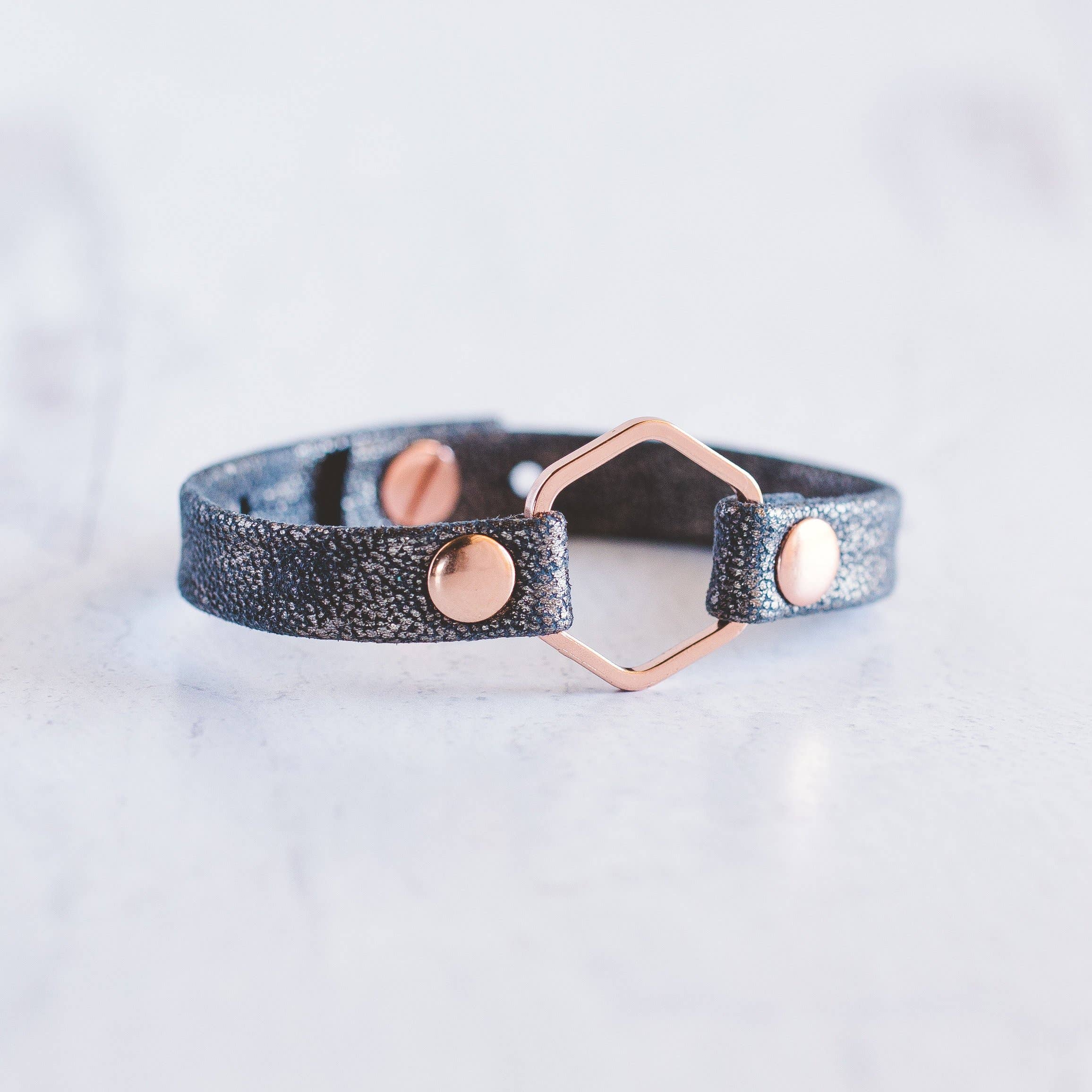 Giving Bracelets - Wholesale Bangle Bracelet - Honeycomb Leather Bracelet - Rose Gold17