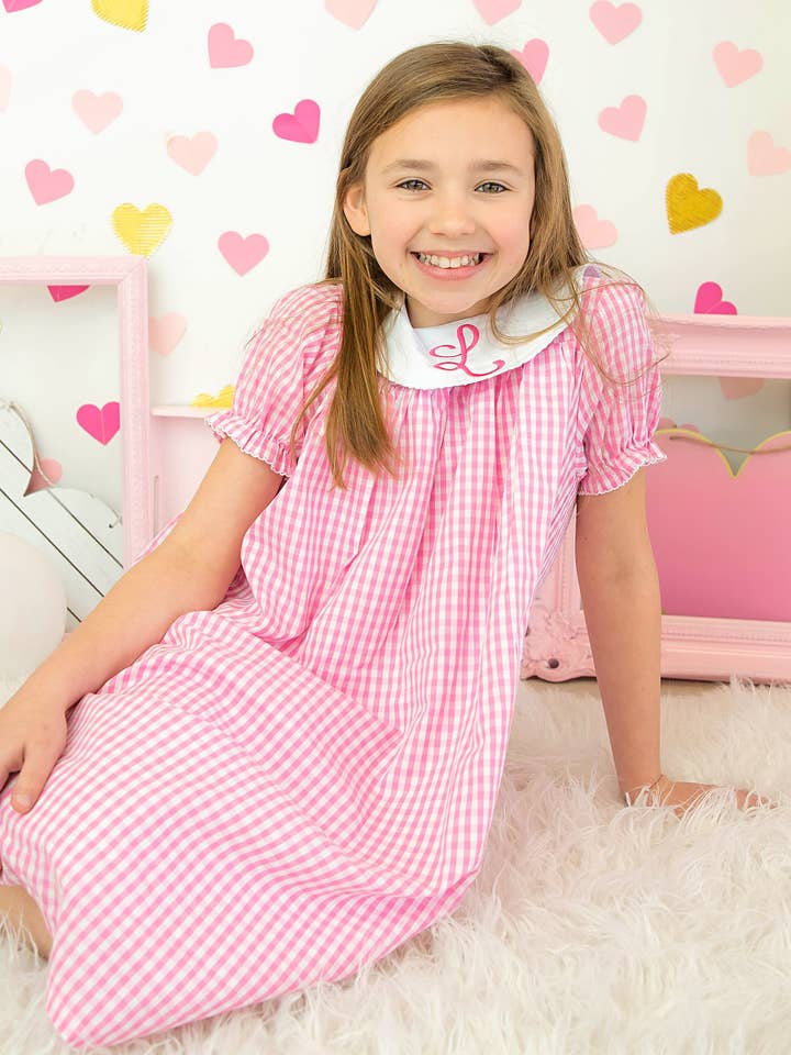 Abito da vescovo a maniche corte - quadretti rosa per la vendita all'ingrosso da parte di Love That Cotton