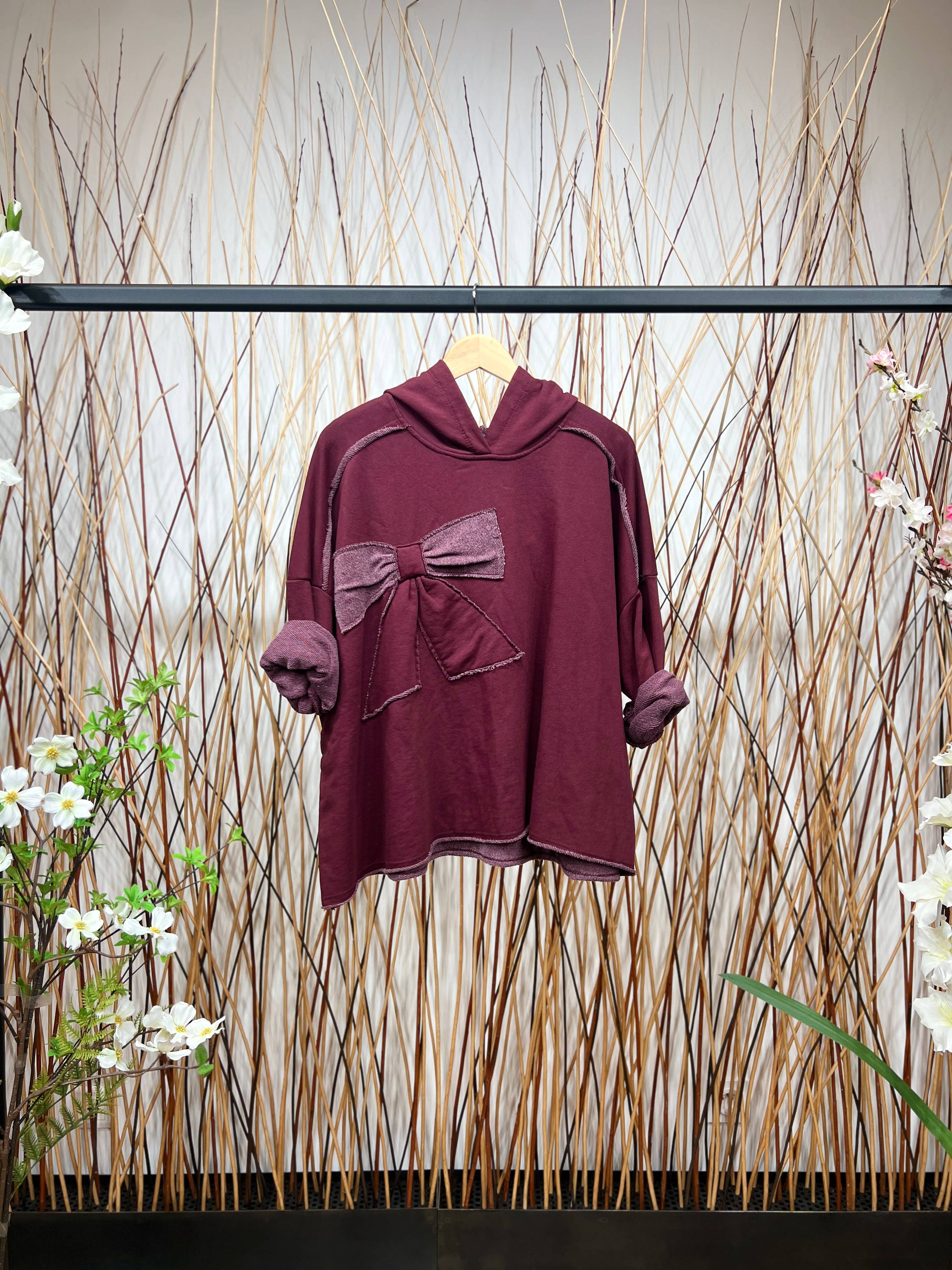 L'Emotion – Hoodie – Mulher por atacado – Moletom amplo com laço decorativo e costuras6