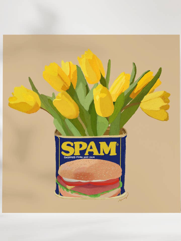 Flower Bouquet SPAM Can Art Print for wholesale by Shayne Draws Food