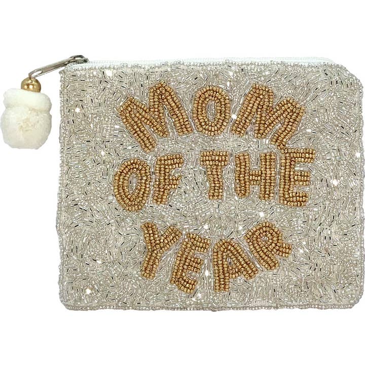 MOM OF THE YEAR BEADED COIN POUCH for wholesale by Pizzazz, Inc.