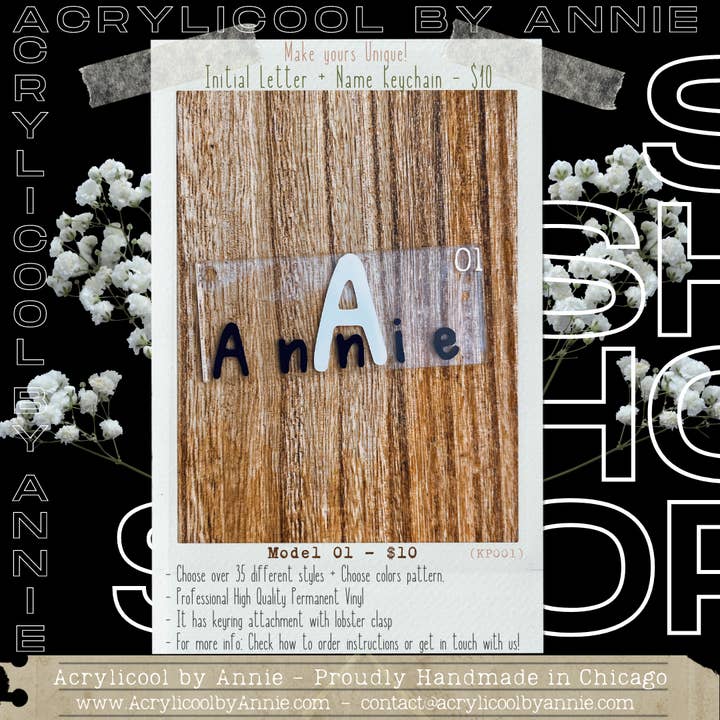 Llavero modelo 01 con letra inicial y nombre para venta al por mayor de Acrylicool by Annie