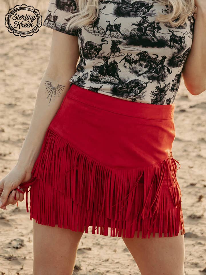 Fort Worth rok met franjes in rood voor wholesale door Sterling Kreek