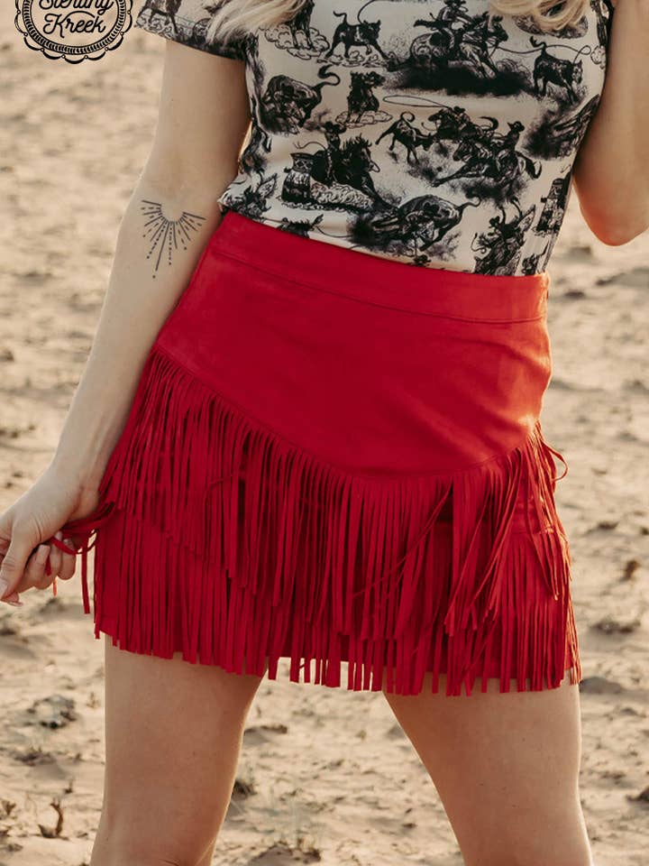 Sterling Kreek - Wholesale Skirt - Women's - FORT WORTH FRINGE SKIRT RED