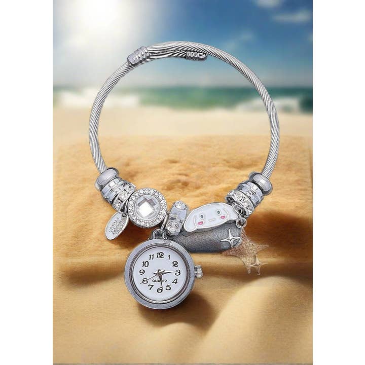 WoodWristCo – Großhandel Armbanduhr – Damen – Diamantenbesetzte Armbanduhr mit Perlenanhänger für Damen