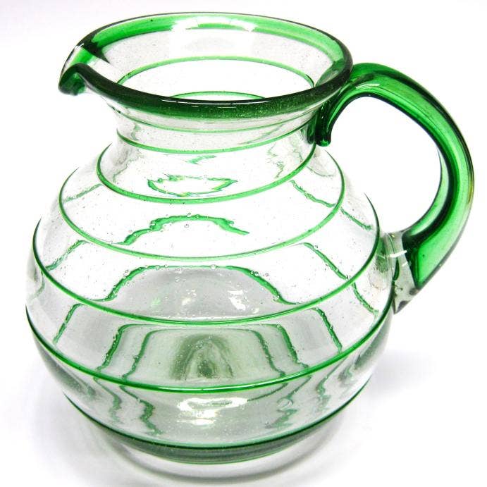 Mexican Emerald Green Spiral 120 oz Large Bola Pitcher for wholesale by MexHandcraft