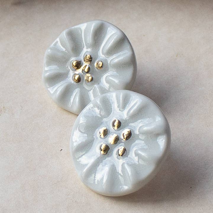 Porcelain stud earrings - flower earrings for wholesale by 5elements_handbuiltart