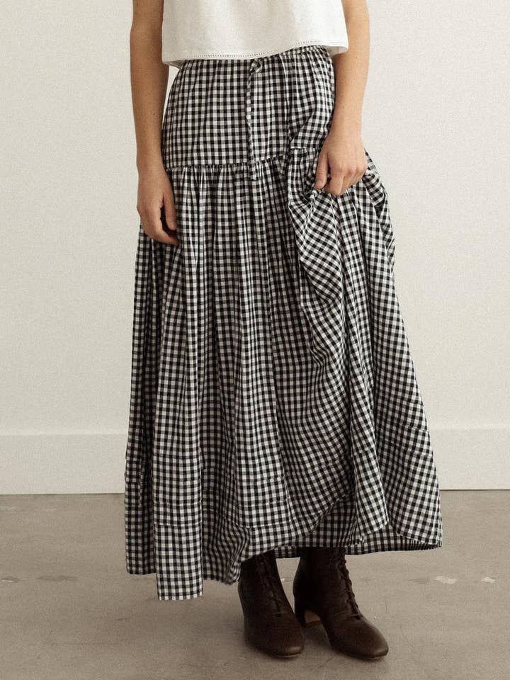 Black White Gingham Checkered Midi Skirt - Gardenne Skirt for wholesale by Atèlette