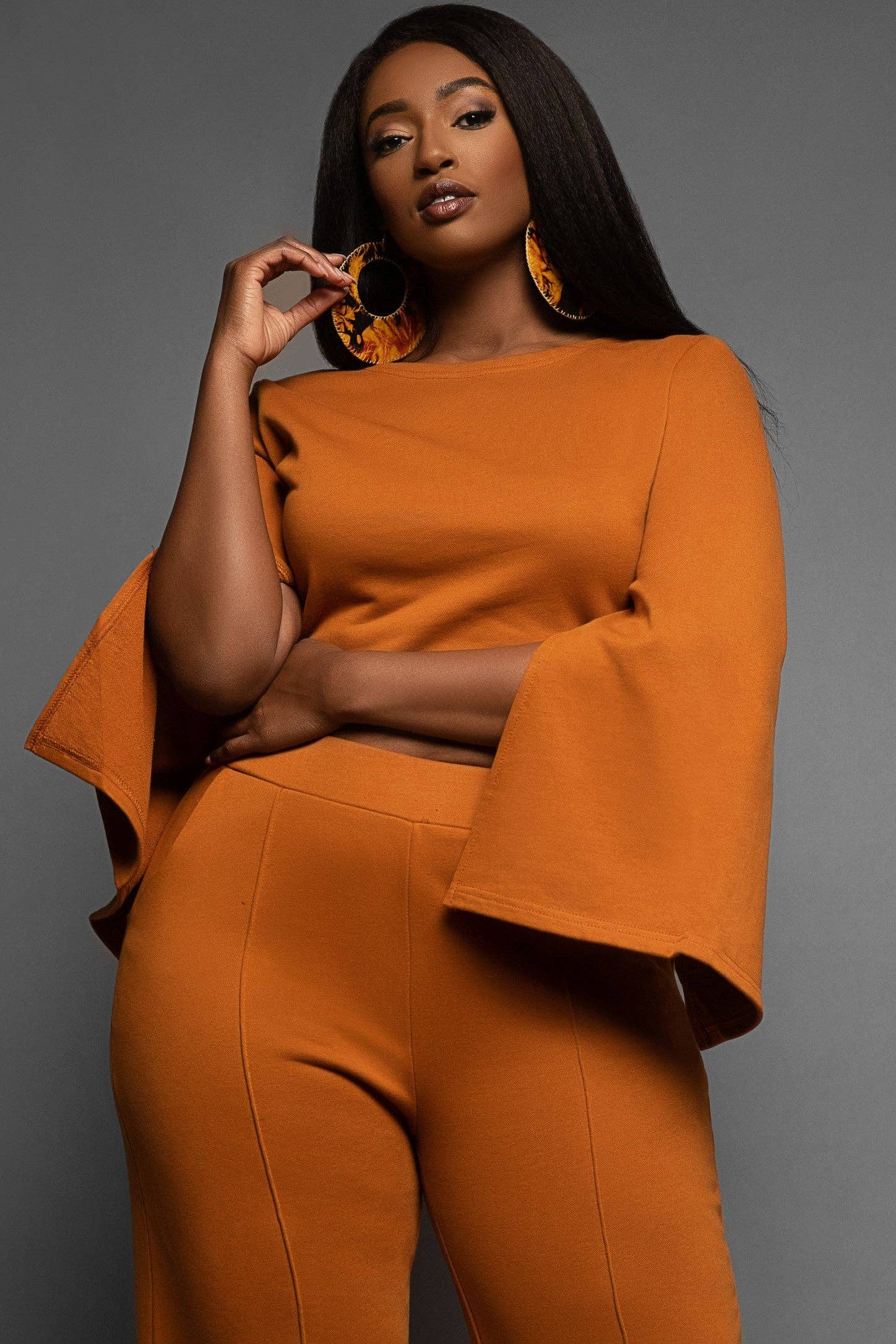 Nina Cheyenne Apparel - Wholesale Top & Pant Set (NOT Loungewear) - Women's - Raquel Carmel Side Slit Sleeve Pant Set